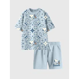 Nap Chief Kids Paisley Peanuts Printed Pure Cotton T-Shirt With Shorts-picture-10