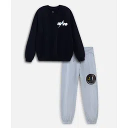 Nap Chief Pure Cotton Knit Full Sleeves ISRO Space Theme Printed Relaxed Fit Winter Sweatshirt With Joggers Set - Jet Black-picture-26