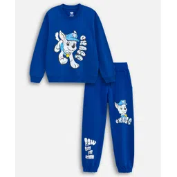 Nap Chief Pure Cotton Knit Paw Patrol Featuring Full Sleeves Characters Printed Winter Sweatshirt & Joggers Set - Blue-picture-23