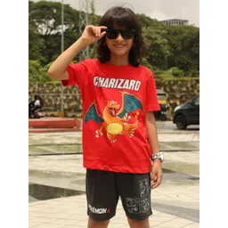 Nap Chief Unisex Kids Red Pure Cotton Graphic Printed T-shirt With Shorts-picture-47