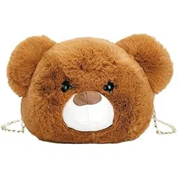 napp mall Cute Panda Teddy Bear Face Sling Bag Soft Sling Bags For Girls Kids Shaped Penguin Faux Fur Crossbody Plush Purse Chain Shoulder Kids Birthday Gift-picture-24