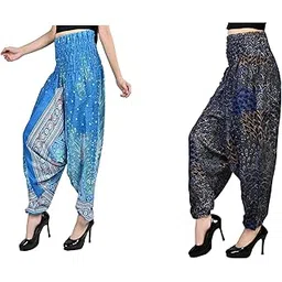 narnari Women's Printed Cotton Rayon Blend Harem Pant/Afghani Pant/Palzzo/Pyjama/Jump Suit-N880, Pack of Two, Multicolor-picture-54