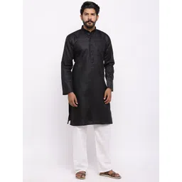 Nation Polo Club Men Black & White Solid Kurta with Pyjamas-picture-21