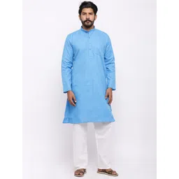 Nation Polo Club Men Blue & White Solid Kurta with Pyjamas-picture-35