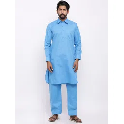 Nation Polo Club Men Blue Solid Kurta with Pyjamas-picture-23