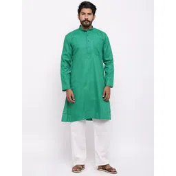Nation Polo Club Men Green & White Solid Kurta with Pyjamas-picture-18