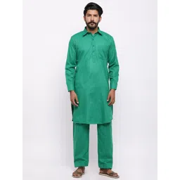 Nation Polo Club Men Green Solid Kurta with Pyjamas-picture-27