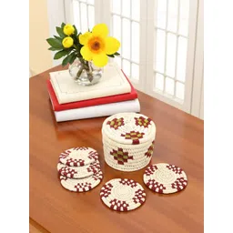 Natriel 6-Pcs White Textured Handwoven Coaster With Holder-picture-51