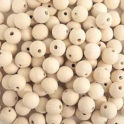 Natural Wood Beads – 14mm Unfinished Round Wooden Bead for Crafts, DIY Jewellery Making, Home Décor – Smooth Loose Wood Bead in Bulk (100) image 1