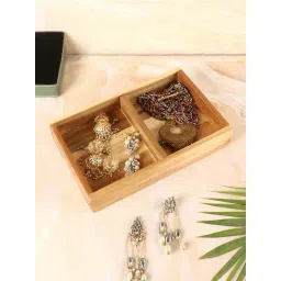 NATURALLYOURS Brown Acacia Wood Rectangle Box Tray With Partition-picture-20