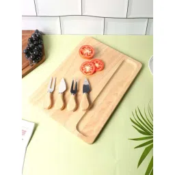 NATURALLYOURS Brown Acacia Wood Rectangular Cheese Board With Knife Set-picture-11