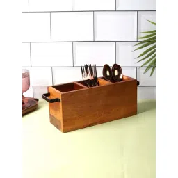 NATURALLYOURS Brown Acacia Wood Utensil Holder-picture-12