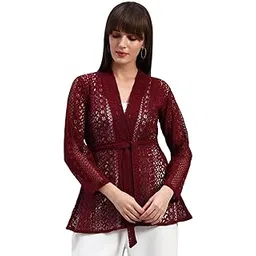 nature craft Women’s 100% Cotton Shrug | Stylish Lace Net Jacket Style Koti | 3/4th Sleeve Casual Shrug-picture-18