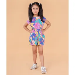 Nature Nook Kids Cotton Woven Short Sleeves Floral Printed Jumpsuit - Multi Colour-picture-17