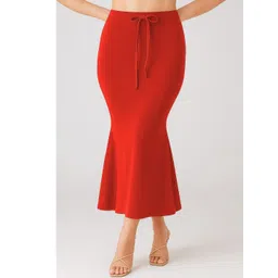 Nature thread Women Red Solid Side Slit Shapewear Saree Skirt With Drawstring-picture-13