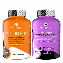 Naturyz Calcium Plus 120 Tablets & Triple Strength Omega 3 Fish Oil 60 Softgels Combo,  2 Piece(s)/Pack  Unflavoured -picture-38