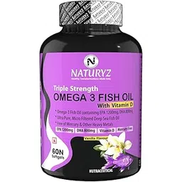Naturyz Vanilla Flavoured Triple Strength 2500mg Omega 3 Fish Oil with Vitamin D3|Highest Strength 2000 mg Omega 3 Per Serving (EPA 1200mg DHA 800mg) Deep Sea Fish Oil for Unisex-60 Capsules,100 grams-picture-15