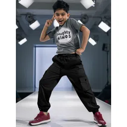 Naughty Ninos Boys Relaxed Fit Mid-Rise Flat-Front Cargos Trousers-picture-26