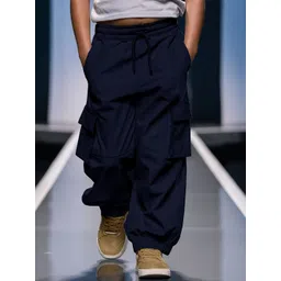 Naughty Ninos Boys Solid Relaxed Fit Mid-Rise Flat-Front Cargos Trousers-picture-28