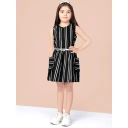 Naughty Ninos Girls Black & White Striped Fit and Flare Dress-picture-35