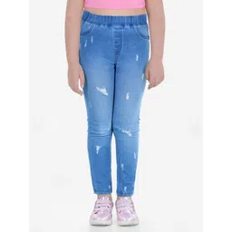 Naughty Ninos Girls Blue Low Distress Light Fade Stretchable Jeans-picture-50