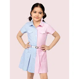 Naughty Ninos Girls Checked Seersucker Shirt Collar Shirt Dress-picture-50