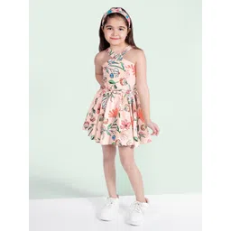 Naughty Ninos Girls Halter Neck Floral Crepe Fit & Flare Dress-picture-11