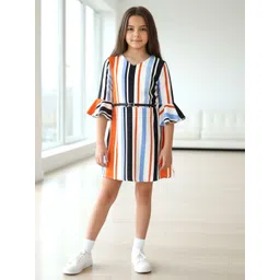 Naughty Ninos Girls Striped Bell Sleeve V Neck Fit & Flare Dress With Belt-picture-30