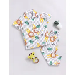 NAUTI KIDZ Boys Animal Printed Pure Cotton Shirt Collar Night suit-picture-12