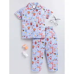 NAUTI KIDZ Boys Printed Lapel Collar Pure Cotton Night Suit-picture-37