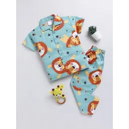 NAUTI KIDZ Boys Printed Shirt Collar Pure Cotton Night Suit-picture-31