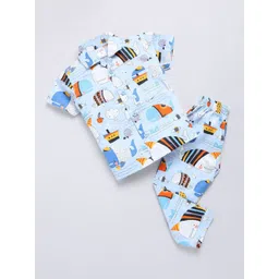 NAUTI KIDZ Boys Printed Shirt Collar Short Sleeves Pure Cotton Night suit-picture-12