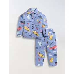 NAUTI KIDZ Boys Pure Cotton Shirt Collar Long Sleeves Printed Night Suit-picture-26