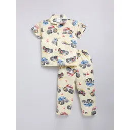 NAUTI KIDZ Boys Pure Cotton Shirt Collar Printed Night Suit-picture-32