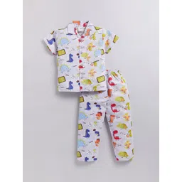 NAUTI KIDZ Boys Pure Cotton Shirt Collar Printed Night Suit-picture-38