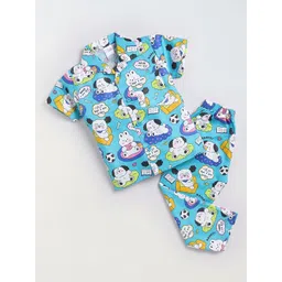 NAUTI KIDZ Boys Pure Cotton Shirt Collar Short Sleeves Printed Night Suit-picture-21