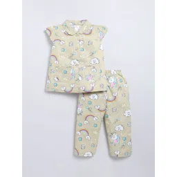 NAUTI KIDZ Girls Printed Lapel Coller Pure Cotton Slip-OnNight suit-picture-14