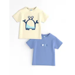 Nauti Nati Boys White & Blue Cotton Graphic Print T-Shirt-picture-25