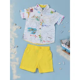 Nauti Nati Boys Yellow & White Printed Shirt & Bottom Co-Ord Set-picture-40