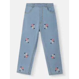 Nauti Nati Girls Blue Cotton Embroidered Jeans-picture-34