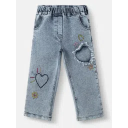 Nauti Nati Girls Blue Cotton Embroidered Regular Fit Jeans-picture-39