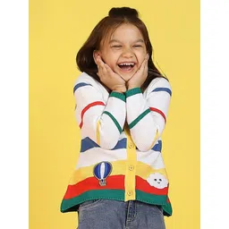 Nauti Nati Girls Colourblocked Jacquard-Knit Ribbed Hooded Acrylic Cardigan-picture-10