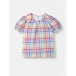 Nauti Nati Girls Cotton Checked Puff sleeve Top image 1