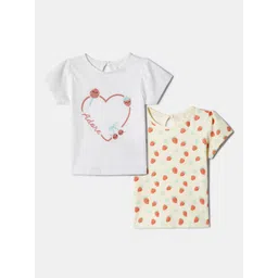 Nauti Nati Girls Cotton Pack of 2 Yellow and White Printed Tops-picture-36