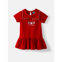 Nauti Nati Girls Cotton Pique Graphic Printed Dress With Bow Collar-picture-31