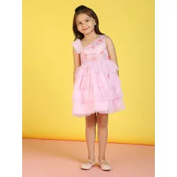 Nauti Nati Girls Embellished One Shoulder Sequined Net Fit & Flare Dress-picture-33