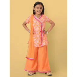 Nauti Nati Girls Floral Printed Zari Angrakha Kurta with Palazzos & Dupatta-picture-39