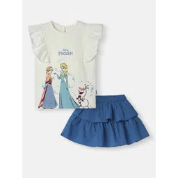 Nauti Nati Girls Frozen Disney Princess Printed Short Sleeves Pure Cotton Top With Skirt-picture-43