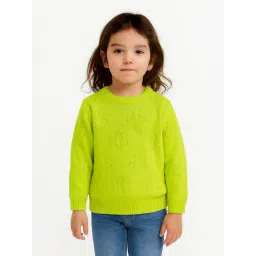 Nauti Nati Girls Leaf Green Acrylic Printed Sweater-picture-24