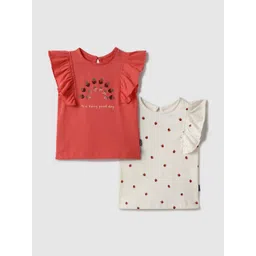 Nauti Nati Girls Pack of 2 White & Red Printed Tops-picture-19